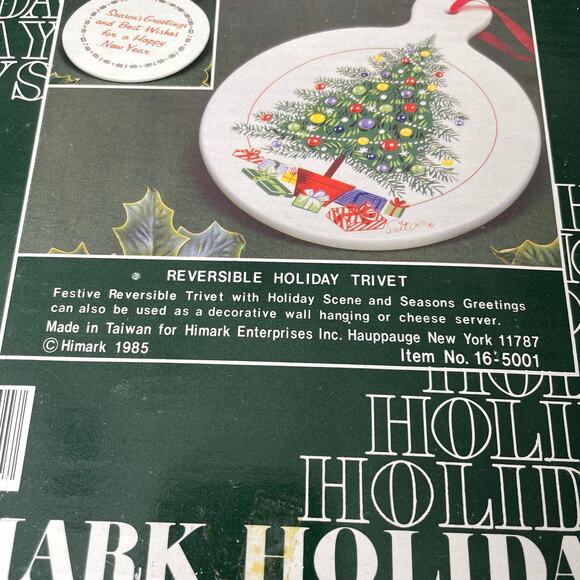 Vintage Christmas Trivet Ceramic Reversible Porcelain Holiday Saltera Himark Box - Picture 7 of 10